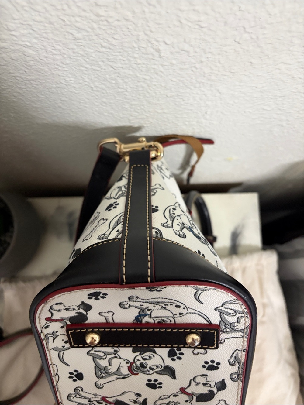 Dooney & Bourke Disney 101 Dalmatian Print Satchel with Red Trim - Picture 11 of 14